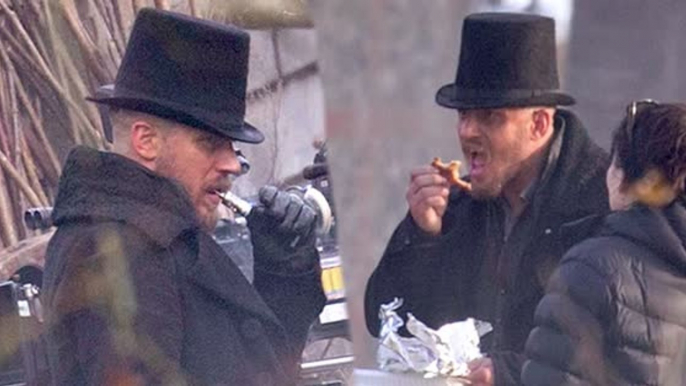 Tom Hardy Vapes and Eats Take Out While Filming Period Drama