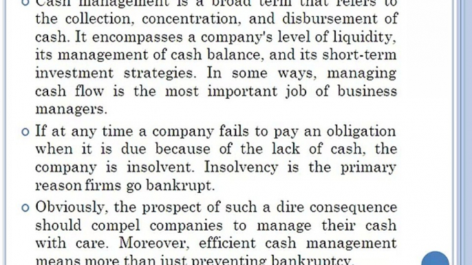 Cash Management - Objectives