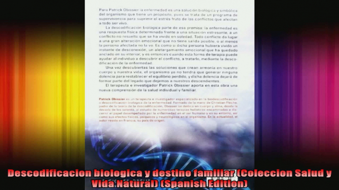 Descodificacion biologica y destino familiar Coleccion Salud y Vida Natural Spanish