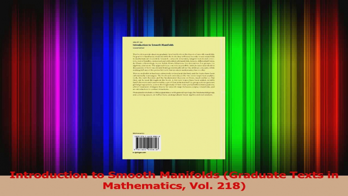 PDF Download  Introduction to Smooth Manifolds Graduate Texts in Mathematics Vol 218 Download Full Ebook