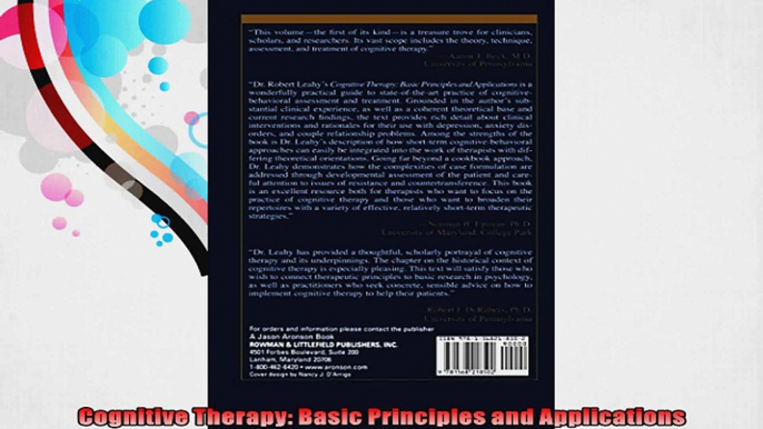 Cognitive Therapy Basic Principles and Applications