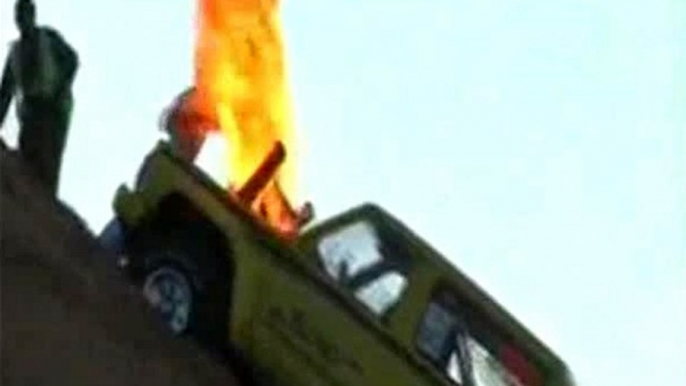 ^ Runaway Truck Catches Fire Rolls Into Crowd