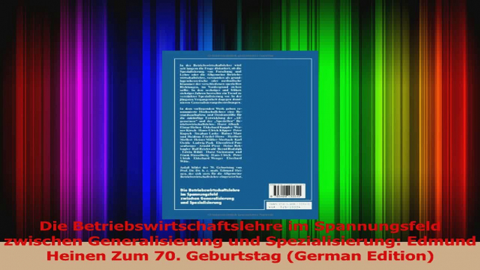 Lesen  Die Betriebswirtschaftslehre im Spannungsfeld zwischen Generalisierung und PDF Frei