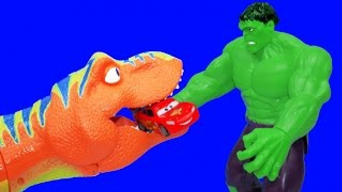 DINOSAUR ATTACK!! Disney Pixar Cars Lightning McQueen Saved by HULK From a Giant Dinosaur