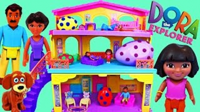 DORA THE EXPLORER Surprise Eggs Dora & Me Dollhouse + Play-Doh Eggs Barbie Furniture