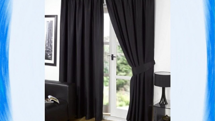 Pair of Black 66 Width x 108 Drop  Supersoft Thermal BLACKOUT Pencil Pleat Curtains INCLUDING