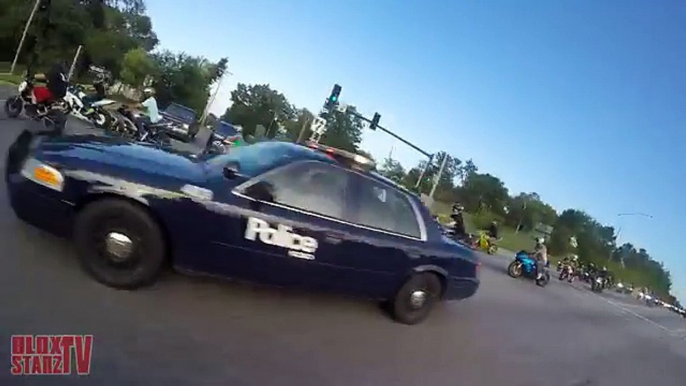 Motorcycle VS Cops Chasing Bikers Swerves At Stunt Bikes Police Chase Street Bike Runs From Cop 2015