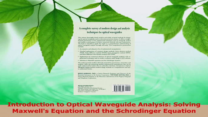 Read  Introduction to Optical Waveguide Analysis Solving Maxwells Equation and the Schrodinger PDF Online