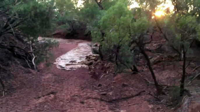 Pour la première fois de sa vie il voit de l'eau dans cette rivière à sec. Réaction magique