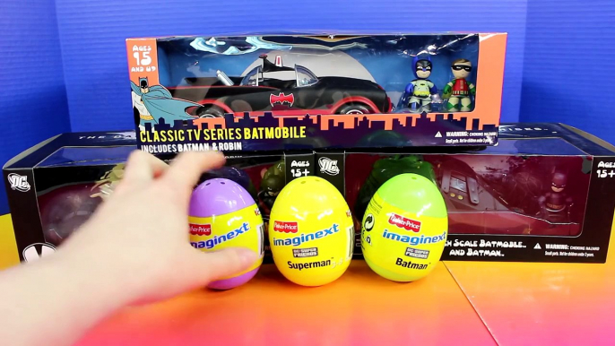 Imaginext Surprise Eggs with Mezitz DC Batmobile Batman Robin Superman Bane Joker Fisher P