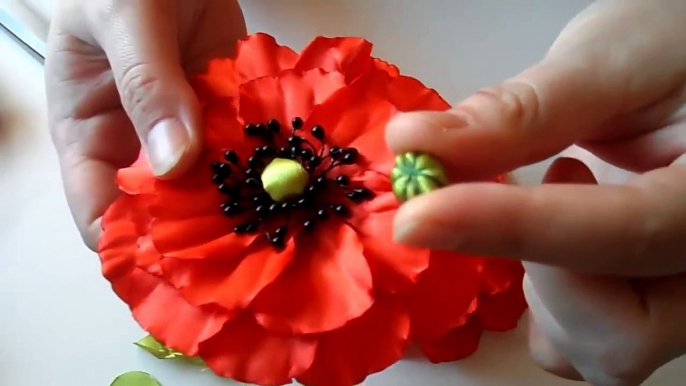 Мак из атласных лент, Уроки Канзаши для Начинающих _ DIY Poppy flower