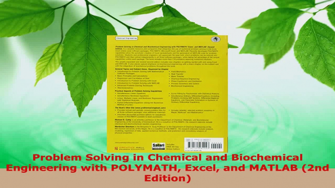 Read  Problem Solving in Chemical and Biochemical Engineering with POLYMATH Excel and MATLAB PDF Free