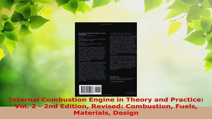 Download  Internal Combustion Engine in Theory and Practice Vol 2  2nd Edition Revised PDF Free