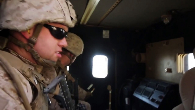 US Marines in Action Disembarking From Mrap and Firing M4 Carbine Marines Exercise