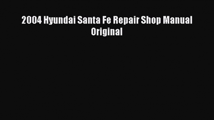 PDF Download 2004 Hyundai Santa Fe Repair Shop Manual Original PDF Online