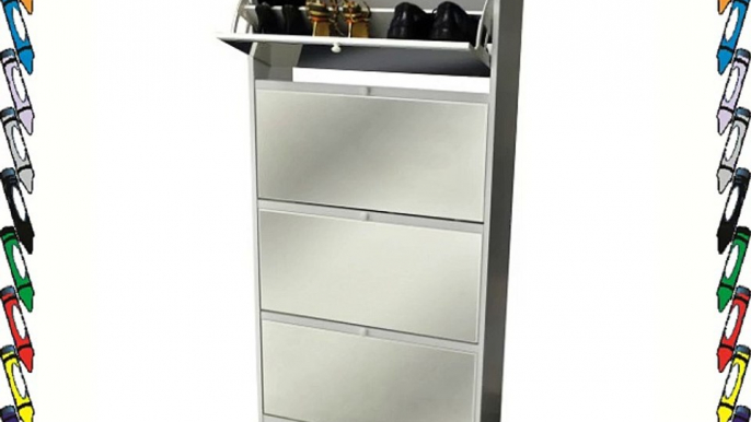 VISAGE - 4 Door Mirrored 24 Pair Shoe Storage Cabinet - White