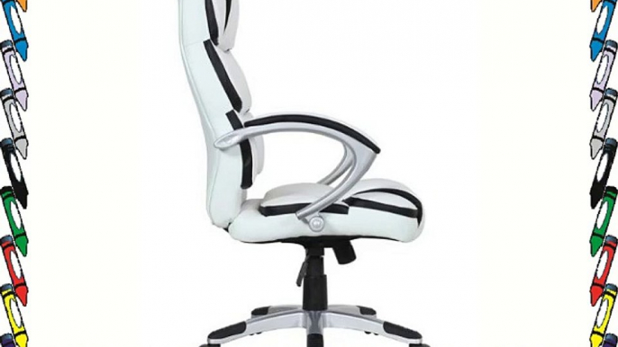 Luxury Computer Office Desk Chair Pu Leather Swivel Adjustable Chair K8363 - White with Black