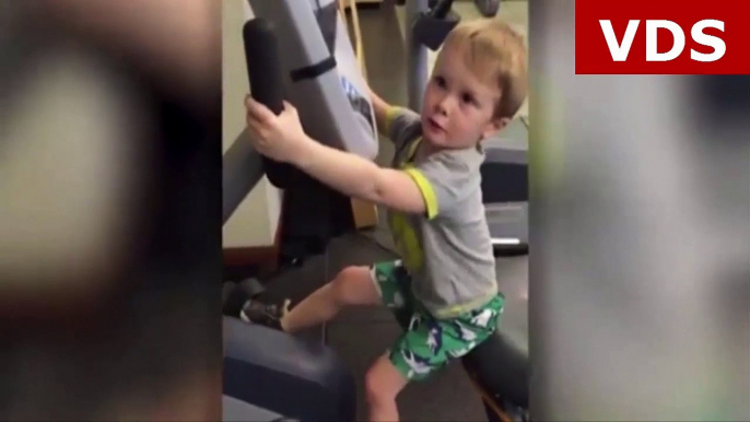 Toddler hits gym to impress girls with hilarious work out mantra 'guys need to exercise!'