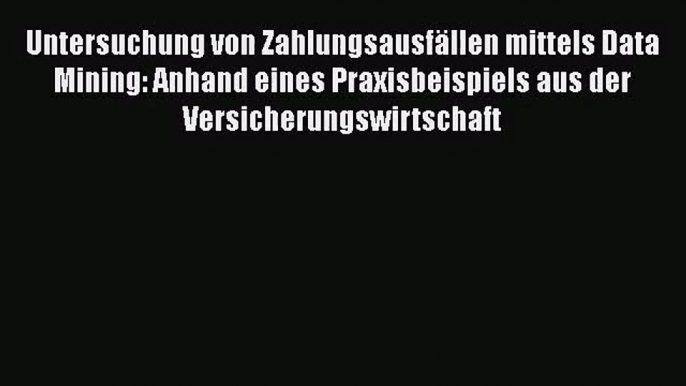 Untersuchung von Zahlungsausfällen mittels Data Mining: Anhand eines Praxisbeispiels aus der