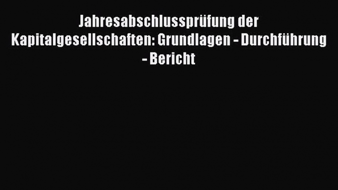 Jahresabschlussprüfung der Kapitalgesellschaften: Grundlagen - Durchführung - Bericht PDF Herunterladen