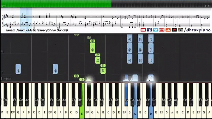 Janam-Janam-Dilwale-Arijit-Singh--SRK--Piano-Tutorial--Music-Sheet--MIDI-with-Lyrics