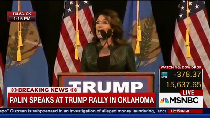 Sarah Palin Blames Obama Policies For Son's PTSD & Domestic Abuse Arrest at Donald Trump Rally
