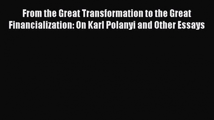 From the Great Transformation to the Great Financialization: On Karl Polanyi and Other Essays