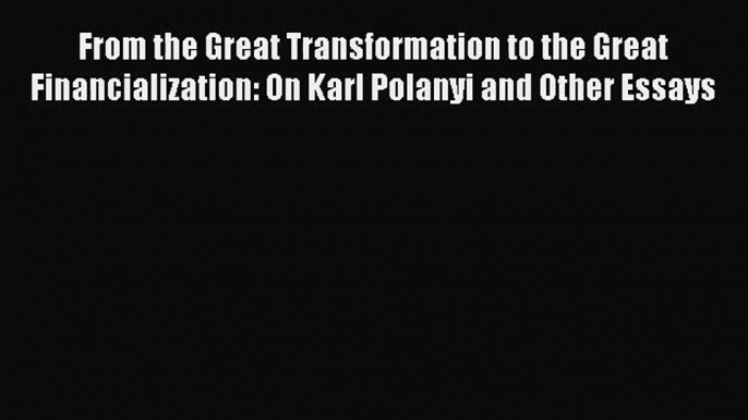 From the Great Transformation to the Great Financialization: On Karl Polanyi and Other Essays