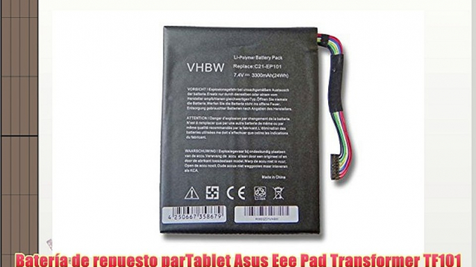 vhbw Bater?a 3300mAh (7.4V) para Tablet Pad Asus Eee Pad Transformer TF101 TF1011B001A TF1011B002A