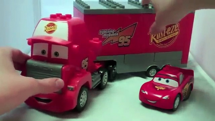 Mega Bloks Mack Truck and Lego Lightning McQueen from Disney Pixar Cars Movie Toy Review