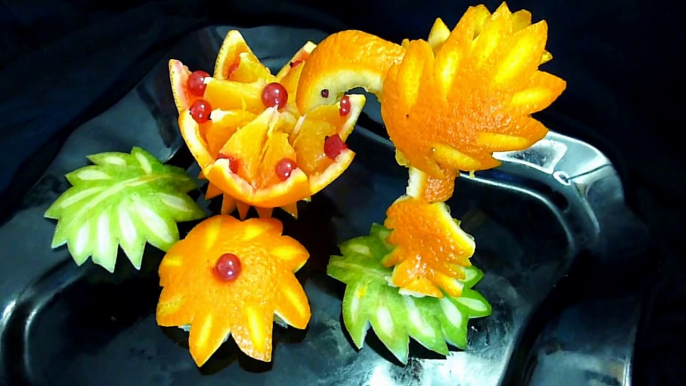 Птица из апельсина. Украшения из фруктов. Decoration of orange Decoration of fruit