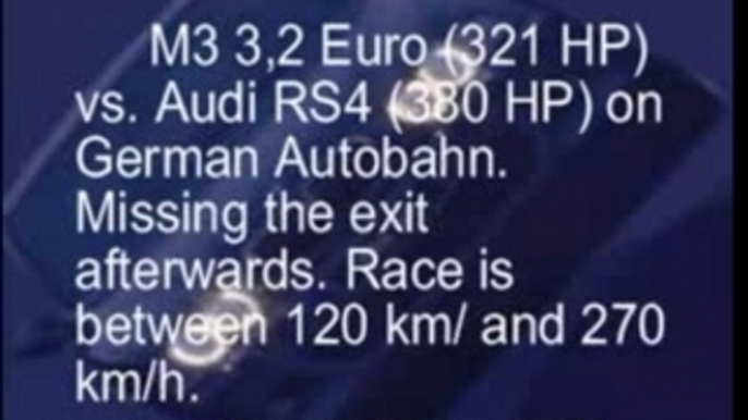 Street racing - BMW M3 rvs Audi RS4 on the autobahn