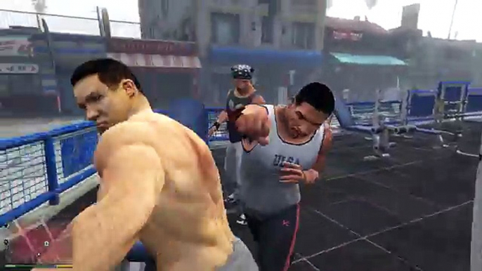 GTA 5 (PS4 / FPS view) - Franklin VS Bodybuilders - Gyaku Ryona Male on male (gay oriented)