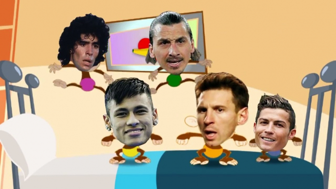 Cristiano Ronaldo Messi Neymar Ibrahimovic jumping on the bed - Five little monkeys