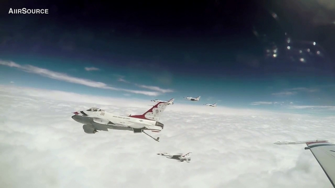 U.S. Air Force Thunderbirds F 16s Mid Air Refueling