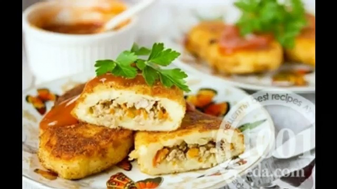 Картофельные котлеты с начинкой из ветчины и сыра