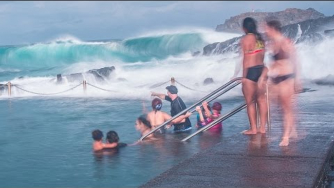 Australian Swimmers Swamped by Massive Waves