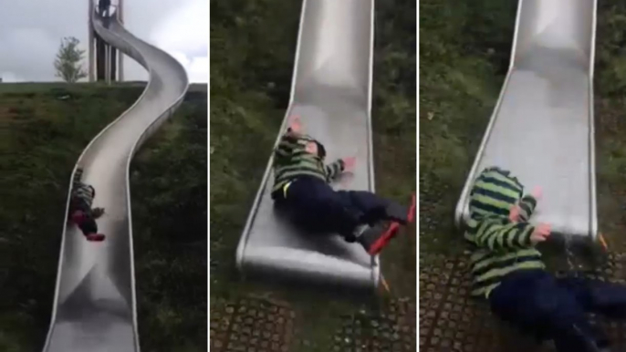 Little Kid Rides The Death Slide