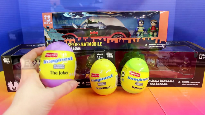 Imaginext Surprise Eggs with Mezitz DC Batmobile Batman Robin Superman Bane Joker Fisher Price