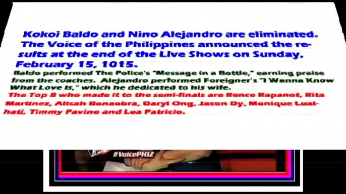 The Voice Philippines Season 2 February 15 2015 Kokoi Baldo, Nino Alejandro Eliminated