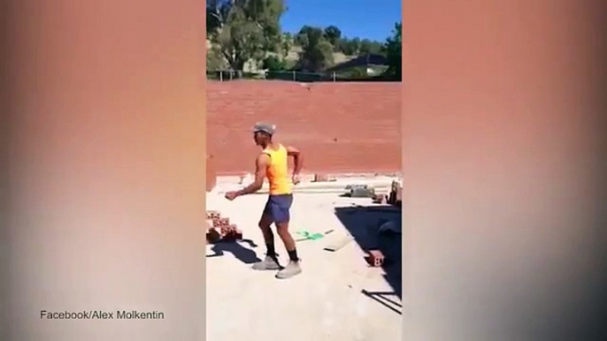 Man shows Beyonce style dance moves on construction site