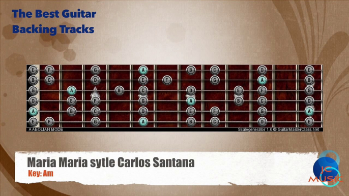 Maria Maria style Carlos Santana Guitar Backing Track with scale map