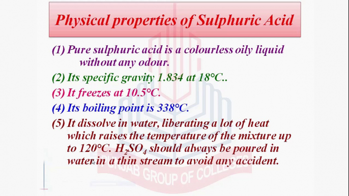 Physical & Chemical Properties of Sulphuric Acid