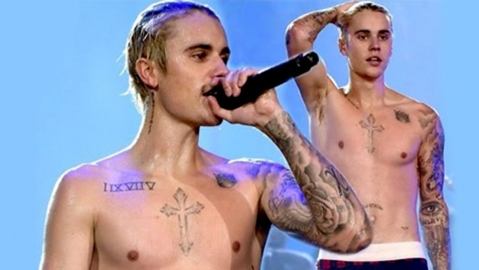Justin Bieber STRIPS Shirtless & Gets WET During 'Sorry' performance