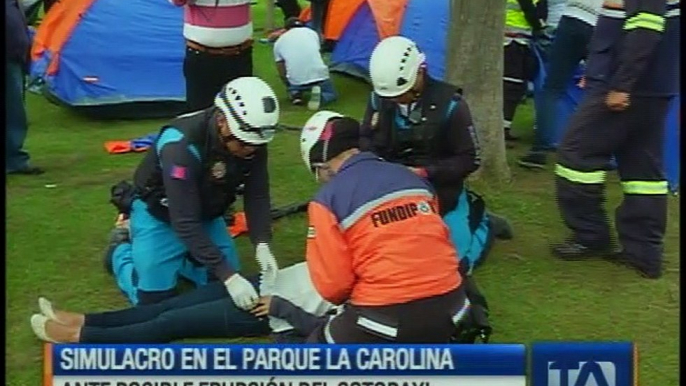 Realizan simulacro en el parque La Carolina ante posible erupción del Cotopaxi