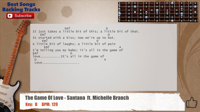 The Game Of Love - Santana ft. Michelle Branch Guitar Backing Track with scale, chords and lyrics