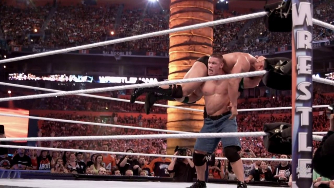 John Cena gives The Rock an Attitude Adjustment at WrestleMania 28- Slow Mo Replay