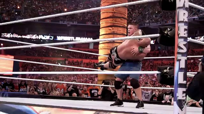 WWE John Cena gives The Rock an Attitude Adjustment at WrestleMania 28- Slow Mo Replay Full HD