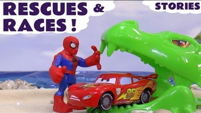 RESCUES AND RACES --- Join Lightning McQueen from Disney Cars with Spiderman in this compilation of race and rescue toy stories, Featuring TMNT, Thomas and Friends, Dragons, The Avengers, Surprise Eggs, Transformers, and many more family fun toys