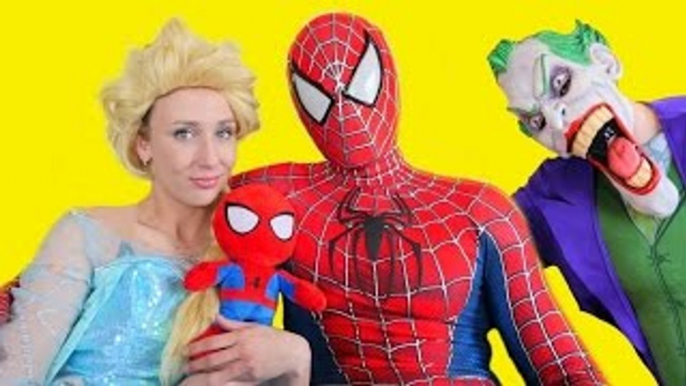 FROZEN ELSA vs SPIDERMAN vs JOKER - Spiderman's Big Ears - Fun Superhero Movie in Real Life